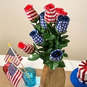 cheap U.S. 250th Anniversary-3Pcs 250th Anniversary Artificial Chrysanthemums &amp; Rose Flowers, Reusable Plastic Flowers for American Independence Day Decorations, 4th of July Party Decor, Home &amp; Garden Centerpieces