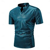 ieftine Topuri-Retro / vintage Discotecă Anii 1980 Tricou Tricou POLO Mâneci scurte Disc Metalic strălucitor Metalic cadrilat Costume de fancy Bărbați Carnaval Petrecere Măr Adulți Cămașă Primavara vara