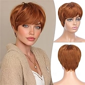cheap Older Wigs-Pixie Cut Wigs Synthetic Short  Pixie Haircut Wig with Bangs Layered Wig Wavy Wigs for Women