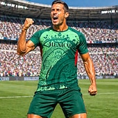  Herren-Fußballtrikot im Azteken-Stil, inspiriert von Mexiko, sportliches Sommer-Kurzarmshirt, UPF 50+, schnelltrocknend, atmungsaktiv, 2026, Fußballfan-T-Shirt, Turnier, Fußball, Fitnessstudio,