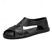 abordables Sandales décontractées-Sandales à brides croisées pour homme, en similicuir marron foncé, confortables et idéales pour l'été et le quotidien.