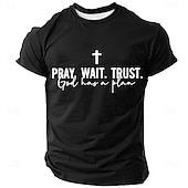  Maglietta da uomo a maniche corte con stampa croce e Bibbia, stampa 3D, girocollo, stile vintage retrò, ideale per festival quotidiani, blu, nero, bordeaux, estate, primavera, taglie S, M, L, XL, 2XL,