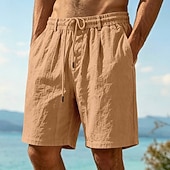 abordables Vacances-Homme Shorts Shorts en Lin Shorts d'été Shorts de plage Cordon de serrage Taille Élastique Uni Confort Respirant Longueur Genou Quotidien Extérieur Fête Vacances Mode Noir Blanche Non Elastique