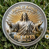  Памятная монета «Он воскрес» (христианская вера), изображение воскресения Иисуса Христа, цитата из Евангелия от Иоанна 1:9. &Матфея 28:6, религиозный коллекционный подарок для христиан.
