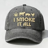 お買い得  贈り物-「I smoke it all」刺繍入りキャップ、お父さんへの面白いヴィンテージベースボールハットギフト、葉、牛、豚、鶏の刺繍入り、調節可能なダッドハットライフスタイルステートメントキャップ（男性用・女性用）