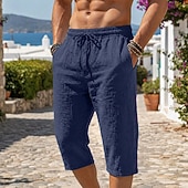 ieftine Vacanţă-Bărbați Pantaloni scurți din in Pantaloni scurți de vară Pantaloni scurți de plajă Cordon Buzunar Talie elastică Culoare solida Confort Respirabil Lungime gambă Casual Zilnic Plajă Vacanță Modă Negru