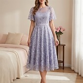 cheap Dresses-1950s Retro Vintage Midi Dress Swing Dress Flare Dress Short Sleeves Embroidered Leaf Fit &amp; Flare Swing Round Neck Fancy Dress Women's Casual Evening Party Tea Party Adults' Dress Spring &amp; Summer