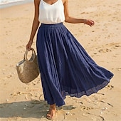 cheap Vacation Skirts-Women's Linen Blend Vacation Skirt Casual Maxi High Waist Skirts Holiday turmeric White Sky Blue Dark Green Summer