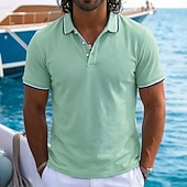 economico Polo Classico da Uomo-Per uomo Maglia da golf Polo Piqué Casuale Affari Colletto Polo a Coste Manica Corta Moda Essenziale Tinta unica Blocco di colori Bottoni Estate Primavera &amp; Autunno Vestibilità regolare Blu azzurro