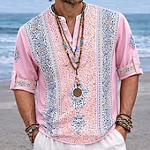 economico Modello etnico-Per uomo Etnico Floreale intricato Camicia Camicia con Bottoni Maglia Henley Manica Lunga Vintage Retrò Casuale Vacanza Matrimonio Estate Primavera Collo alla coreana Colletto Mao Stampa 3D Camicia