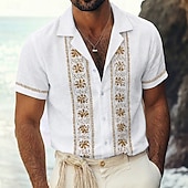 abordables Patrón étnico-Hombre Estampado Floral Étnico Flores Camisa Camisa Guayabera Camisa de campamento Mangas cortas retro de la vendimia Casual Diario vacaciones en la playa Verano Primavera Collar Cubano Impresión 3D