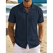 economico Vacanza-Per uomo Camicia Camicia di lino Camicia Estiva Camicia da Spiaggia Camicia con Bottoni Semplice Vacanza Ferie Nero Bianco Blu marino Azzurro cielo Manica Corta Collo a Lancia Estate Primavera