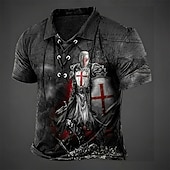 abordables Polo vintage para hombre-Hombre Cruz Templaria Camisetas polo Manga Corta Camisas de polo cuello con cordones Vintage Casual Ropa de calle Ropa Cotidiana Impresión 3D Malla Transpirable Primavera verano Negro Marrón Gris