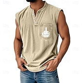 economico Canotte da palestra-Per uomo Maglietta smanicata Camicia Demin Senza Maniche Henley Estate Semplice Moda Designer Essenziale Sbiadito Lavaggio vintage Vacanza Streetwear Uscire Nero Verde scuro Cachi Maglietta Top per