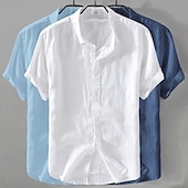 economico Classico-Per uomo Camicia Camicia di lino Camicia Estiva Abbigliamento da spiaggia Camicia con Bottoni Semplice Casuale Spiaggia Nero+Bianco+Grigio Blu navy + blu + bianco Kaki+Verde+Blu navy Blu navy + blu