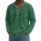 olcso Alkalmi Henley póló-Férfi Henley ing 100% Cotton Acid Wash ing Póló póló Hosszú ujj Régies (Vintage) Retró Alkalmi Régies stílus Kimosva Henley Hétköznapi Tavasz Ősz Minden évszak Sötétbarna Fekete Rózsaszín Henley póló