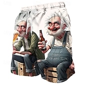 billige Retro Vintage &amp; Etikk-Herre Tegneseriefigurer Øl Gammel mann Badeshorts Surfeshorts Medium Midje Retro / vintage Morsom utendørs Feriereise Hverdag Sidelommer Mesh fôr Elastisk snøring i midjen Designer Klær