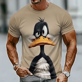  Rolig tecknad anka med överraskat ansikte, herr-t-shirt i 3D-animationsstil, rund hals, kortärmad, brun beige, avslappnad streetwear, present till ankälskare, designerkläder