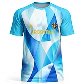 baratos Camisetas e Regatas de Corrida-Camiseta de futebol masculina estilo argentino com estampa geométrica em degradê azul e branco, manga curta, proteção solar UPF 50, tecido de malha respirável de secagem rápida, modelo 2026, ideal