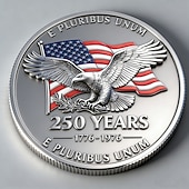  U.S. 250th Anniversary Commemorative Coin Patriotic Eagle & Liberty Bell Design, Collectible Silver Tone Coin for Independence Day, Veterans, and U.S. History Enthusiasts