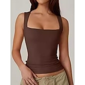  Dames T-shirt Effen Modieus Stijlvol Klassiek Mouwloos Vierkante hals Normale tops Dagelijks Uitgaan Weekend blauw Zwart Wit Paars Bruin Zomer Lente