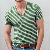 abordables Camisetas 3D de hombre-Camiseta de hombre azul y blanca con rayas horizontales, textura slub, estilo vintage retro náutico, cuello en V, estampado integral, corte ajustado, ideal para verano, playa, uso diario, ropa de