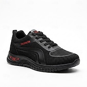 baratos Tênis Casuais-Tênis esportivo casual masculino preto com cadarço, leve, respirável e confortável para caminhada, ideal para uso diário, viagens, lazer ao ar livre, atividades de fim de semana e um estilo ativo para o dia a dia.