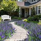 voordelige Kunstbloemen-16 bundels kunstplanten voor buiten, UV-bestendige nep-lavendel &amp;Apengras, realistische plastic kunstplanten voor balkon, terras, veranda, groene decoratie, plantenbakvulling (paars)