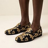 ieftine Mocasini-Mocasini bărbătești negri, aurii, în stil baroc, pantofi eleganti, brodați, încălțăminte formală de lux pentru nunți, banchete, petreceri, baluri de absolvire, spectacole și ținute de seară statement