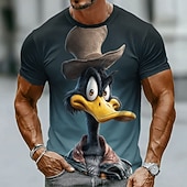  Divertente anatra dei cartoni animati con cilindro e gilet, maglietta grafica da uomo in stile vintage con animazione 3D, girocollo, maniche corte, nera, casual, streetwear, regalo per gli amanti