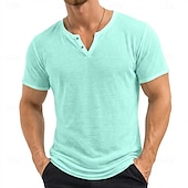 baratos camisetas básicas-Homens Camiseta camiseta de tricô T-shirt Manga Curta Decote V Verão Côr Sólida Textura Moda Leve Básico Com Transparência Tricotado Puro Casual Férias Rua Preto Roxo Verde Top Tee para Homens