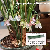 お買い得  装飾的な庭の賭け-庭の装飾用支柱10本、人工ユリとスズランの花、太陽の下でキラキラ輝く、屋外の鉢植え植物や装飾的な造園、多肉植物の盆栽の装飾用のミニガーデン支柱セット