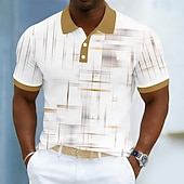 preiswerte Hawaii-Poloshirt für Herren-Herren Geometrisch Hawaiianische Polohemden Kurzarm Polo-Shirts Hemden mit Kragen Lässig Athleisure Alltagskleidung Urlaubskleidung 3D-Druck Knöpfe Atmungsaktives Gewebe Frühling &amp; Sommer Blau Purpur