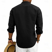 cheap Vacation-Men's Shirt Linen Shirt Popover Shirt Summer Shirt Beach Shirt Geometric Casual Vacation Black White Pink Navy Blue Long Sleeve Stand Collar Summer Spring Clothing Apparel Buttons