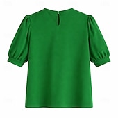 St. Patrick Women's T Shirt Tee Top Cut Out Solid Color Elegant Fashion Casual Half Sleeve Lantern Sleeve Crew Neck Regular Tops Daily Going out Weekend Green Summer Spring