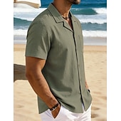 economico Vacanza-Per uomo Camicia Camicia di lino Camicia Estiva Camicia da Spiaggia Camicia con Bottoni Semplice Vacanza Ferie Nero Bianco Blu marino Azzurro cielo Manica Corta Collo a Lancia Estate Primavera
