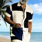 economico Geometrica-Per uomo Geometrico Blocco di colori Patchwork Camicia Camicia con Bottoni Camicia con collo camp Manica Corta Moda Casual Abbigliamento casual alla moda Vacanza Estate Primavera Colletto cubano