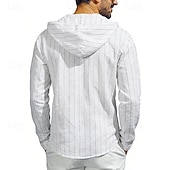 abordables Rue-Homme Chemise Chemise en lin Chemise d'été Tenue de plage Chemise à capuche Chemises à rayures Bandes verticales Occasionnel Vacances Noir Blanche bleu marine Vert manche longue Sweat à Capuche Ét