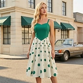 preiswerte Kleider-1950er Retro Vintage Rockabilly Midlänge Swing-Kleid Ausgestelltes Kleid Passform und Flare Tupfen Kostüm Damen Halloween Karneval Urlaub Alltagstauglich Retro-Mottoparty Erwachsene Kleid Frühling