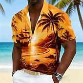 preiswerte Tropische Pflanzen-Herren Kokospalme Natur &amp; Landschaft Tropische Pflanzen Sommer Hawaiihemd Tropische Hemden Alohahemd Kurzarm Hawaiianisch Strandurlaub Sommer Frühling Umlegekragen 3D-Druck Hemden mit Knopfleiste