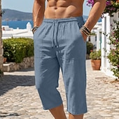 billiga Semester-Herr Shorts Linne Shorts Sommarshorts Beach Shorts Snörning Ficka Elastisk midja Enfärgat Komfort Andningsfunktion Vadlängd Ledigt Dagligen Strand Semester Mode Svart Himmelsblå Oelastisk
