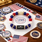  America Legacy United States 250th Anniversary Liberty Bracelet, USA Two Hundred and Fifty Birthday Red Blue White Beaded Commemorative Patriotic Independence Day Collection Statement Gift Jewelry