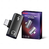 cheap Cables &amp; Adapters-USB C to Dual USB C Adapter, 2 in 1 USB-C Headphone and Charger Adapter with DAC Chip Hi-Res Audio, PD Fast Charging Splitter Compatible with iPhone 17 Pro Max, iPad, Samsung Galaxy S26 Ultra Plus