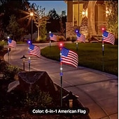 billiga Pathway Lights &amp; Lanterns-8 anslutna i 1 solcellsdrivna amerikanska flagggångslampor röda, vita och blå trädgårdsljus för 250-årsfirandet av självständighetsdagen patriotiska vattentäta LED-trädgårdsdekorationer för utomhusbruk, 4 juli och minnesdagen.