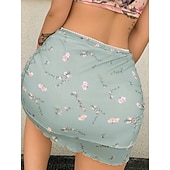 abordables Jupes graphiques-Femmes Jupe de vacances Mode Occasionnel Mini Taille haute Jupes Floral Imprimé Micro-Élastique Quotidien Rue Bleu Blanche Violet Fuchsia Été