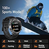 billige Smartklokker-Robust militær smartklokke for menn med Bluetooth-samtale, 1100 mAh batteri, LED-lommelykt &amp;kompass, IP68 vanntett taktisk treningsklokke for utendørs bruk, smartklokke med 100+ sportsmoduser for