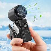 billiga Campingljus &amp;amp; lyktor-USB-uppladdningsbar mini-klämmfläkt med vridbart roterande klämma – bärbar 4-hastighets clip-on &amp;skrivbordsfläkt, LED-batterinivådisplay, 180° justerbart huvud, batteri med lång livslängd för hem,