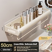 baratos Conjunto de acessórios de casa de banho-Prateleira de parede para banheiro, estilo creme, 30/40/50 cm – organizador para pia e vaso sanitário, sem necessidade de furar, economiza espaço, durável, fácil de instalar, perfeito para organizar o