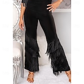 abordables Pants-Women's Black Latin Fringe Pants - Multi-Layer Tassel Flare Trousers for Ballroom, Salsa &amp; Performance