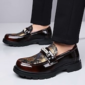 abordables Mocasines-Mocasines de hombre color burdeos con estampado, sin cordones, con detalle metálico y suela gruesa. Zapatos de vestir formales de lujo para bodas, banquetes, fiestas, graduaciones, eventos de moda y ocasiones especiales.
